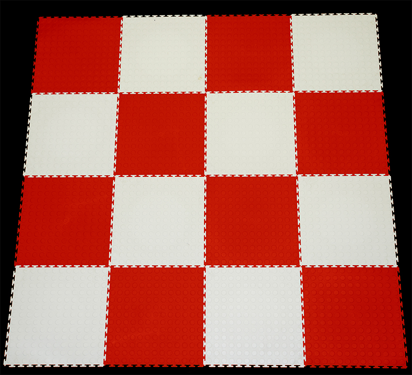 PVC Interlocking Tiles - Red & White Checker - Coin Dot